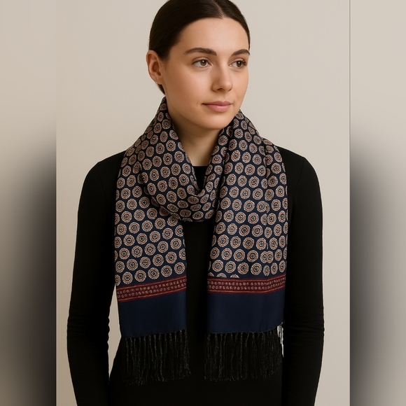 QINREN Accessories - QINREN DOUBLEFACED SATIN SILK SCARF WITH FRINGE 52''x11"